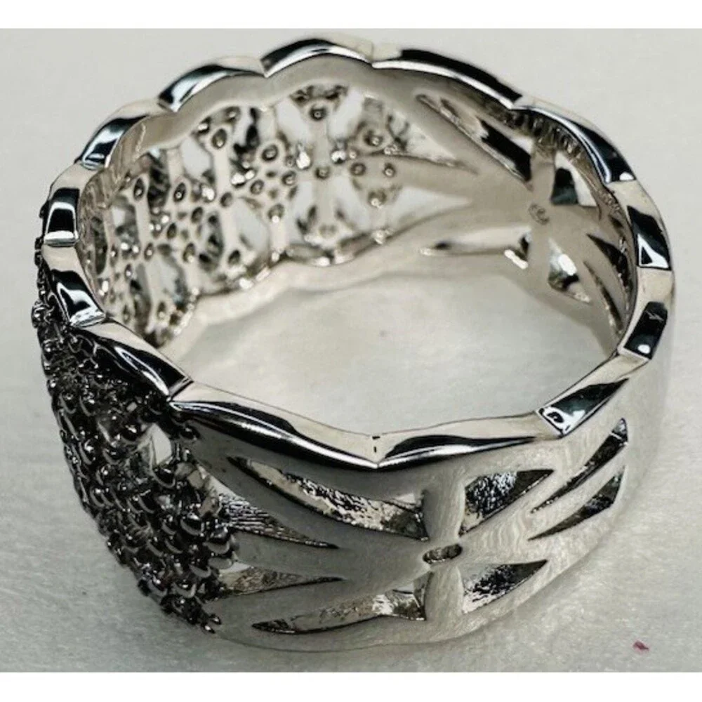 Bomb Party Size 7 Clear CZ Wide Lace Statement Ring Rhodium Plated BP